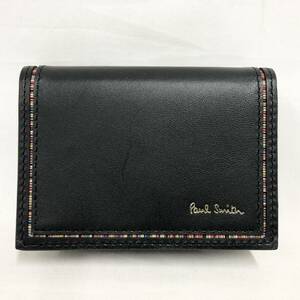 ○★新品未使用箱付　Paul Smith (ポールスミス)　ストライプインセット　3つ折り財布　ブラック★○