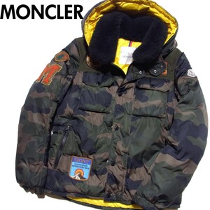 希少 MONCLER モンクレール DARWIN マルチワッペン 迷彩 カモ ダウン ジャケット 襟ムートン 12A 152cm キッズ ダーウィン