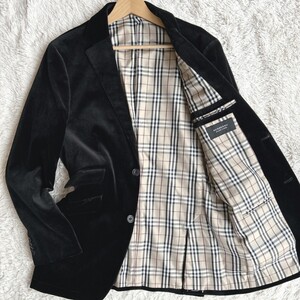 未使用級美品！希少Lサイズ！BURBERRY BLACK LABEL バーバリーブラックレーベル ベロア生地 テーラードジャケット ノバチェック 黒 メンズ