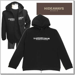 ハイダウエイ HIDEAWAYS NICOLE ダンボールニット長袖ハイネックフルジップアップパーカー 2465-9901-49(BLACK)-46(M) ブルゾンジャケット