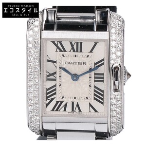 美品/ Cartier カルティエ K18WG WT100008 3488 ダイヤベゼル タンクアングレーズSM QZ腕時計 レディース