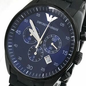 超美品 EMPORIO ARMANI エンポリオアルマーニ 腕時計 AR5921 クオーツ クロノグラフ カレンダー ネイビー ブラック 電池交換済 動作確認済