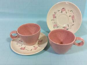 超希少/Mid-Chinaware/Vernon/Tickled Pink⑤】バーノン/ティクルドピンク/カップ＆ソーサー/2客/Ex+/ミッドセンチュリー/アトミックエイジ