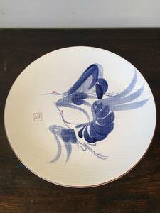 【 ビンテージ 食器 】 宝仙窯 大皿 直径37cm / ONO JAPAN / 昭和 レトロ / 鶴 皿 陶磁 陶芸 デッドストック 磁器 骨董 古物 お皿