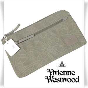 新品1円～★定価2.2万 Vivienne Westwood ヴィヴィアンウエストウッド メンズ クラッチバッグ フォーマル ORB エンボス グレー本物◆4735◆