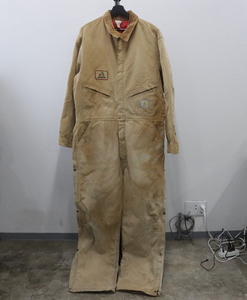 r229 90sビンテージ カーハート Carhartt つなぎ USA製■1990年代製 XLサイズくらい ブラウン ダック ワーク オールインワン 中綿 アメカジ