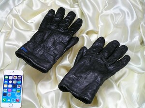 手袋♪ 時を経た高品質皮革が放つ漆黒のかがやき Italy Made 薄くても強靭 XL-size メンズ 23×11 本革+裏地ウール 3851■郵便送料：250円