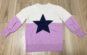 ☆GAP KIDS☆バイカラー星柄ニット XSサイズ 紫 ライトベージュ バルーンスリーブ 110cm 長袖 幼児 子供服 セーター トップス ギャップ