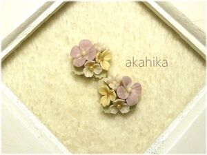 akahika*樹脂粘土花パーツ*左右対称ブーケ・小花・ピンク