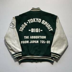 80s 当時物 MENS BIGI メンズビギ 袖革 スタジャン ジャケット M