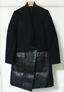 Neil Barrett ニールバレット MASCULINE FIT レザー切替 メルトン ウール チェスター コート 36