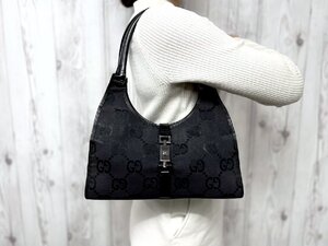 美品 GUCCI グッチ GGキャンバス ジャッキー ハンドバッグ ショルダーバッグ バッグ キャンバス×レザー 黒 80007