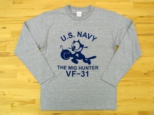 U.S. NAVY VF-31 杢グレー 5.6oz 長袖Tシャツ 紺 M ミリタリー トムキャット VFA-31 USN