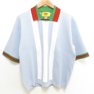 美品 GUCCI×adidas グッチ×アディダス ヴィスコース 半袖 ポロシャツ 700482 サイズS ブルー