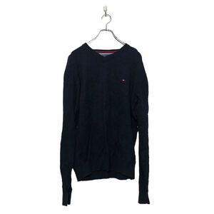 TOMMY HILFIGER コットン ニット セーター トミーヒルフィガー XXL ネイビー ビッグサイズVネック 古着卸 アメリカ仕入 a605-8251