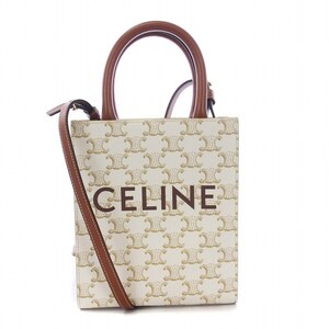 セリーヌ CELINE ミニ バーティカル トリオンフ キャンバス ショルダーバッグ トートバッグ 2WAY 白 茶 ホワイト ブラウン