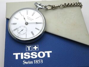 1000円スタート 懐中時計 TISSOT ティソ 手巻 MT スモールセコンド ローマン×ホワイト文字盤 SWISS MADE ラウンド 付属品付 TMT D60007