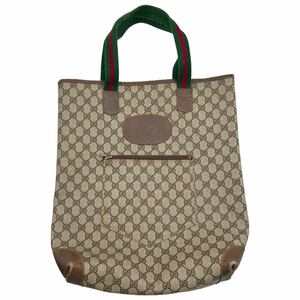 OLD GUCCI オールド グッチ シェリーライン トートバッグ ハンドバッグ ブラウン PVC レザー GG柄 ベージュ ブラウン ヴィンテージ