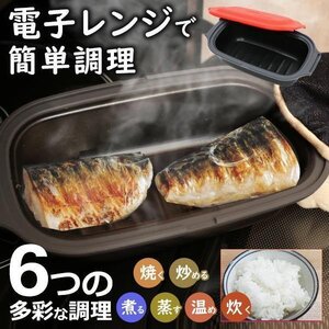 電子レンジ専用調理器 レンジで焼ける 焼き魚 プロ 焼き料理 レンジ調理器 まるで直火焼き 1台6役 送料無料- 60N◇ 電子レンジ調理器HDL