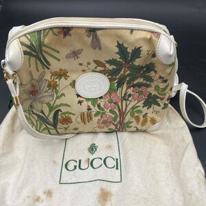 U178 GUCCI オールドグッチ フローラ キャンバス x レザー ショルダーバッグ 007 115 1093 ボタニカル ヴィンテージ レディース　中古