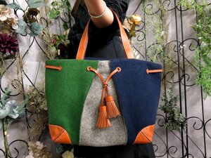 ●超美品●kate spade ケイトスペード●タッセル●フェルト レザー 本革●トート バッグ●マルチカラー●肩掛け●A4 書類 かばん●Js53715