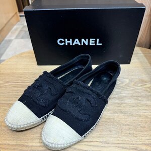 CHANEL シャネル エスパドリーユ ココマーク 38 スリッポン フラットシューズ um ABI