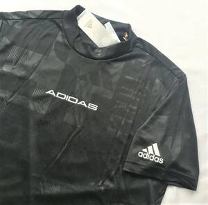 ◆adidas◆アディダス◆半袖モックシャツ②◆M◆ブラック◆エンボスプリント