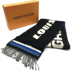 美品 LOUIS VUITTON ヴィトン エシャルプ LVフォワード ウール カシミヤ マフラー 小物 ブラック k4002