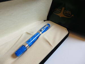 ◆【未使用に近い】made in italy　Ancora アンコラ Perla Azul ブルーパール特別限定万年筆 ペン先：18K750ソリッドゴールド X アンコーラ