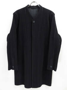 HOMME PLISSE COLLARLESS LONG JACKET COAT BLACK HP23JD150 オムプリッセ ノーカラー ロング ジャケット コート イッセイミヤケ ブラック