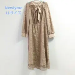 Newlyme 総レース　リボンタイ　ワンピース　ll xl ロング　フレア