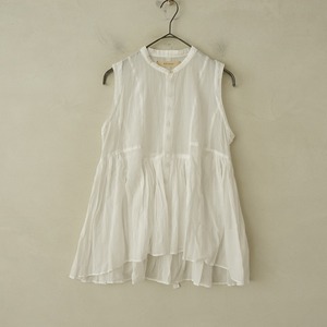 スズキタカユキ suzuki takayuki *sleeveless blouse*1コットンシアーリボンオーバーブラウスホワイト薄手(2-2408-461)【42I42】