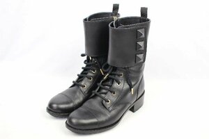 ヴァレンティノ VALENTINO ロックスタッズ 編み上げ ブーツ ブラック HWS00391 ３６ レディース コンバットブーツ　I921