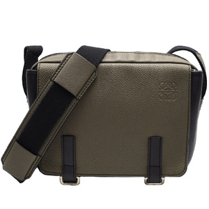 ロエベ LOEWE ミリタリー メッセンジャーバッグ XS ショルダーバッグ B553A72X22 レザー カーキ ブラック 黒 アナグラム 斜め掛け 中古