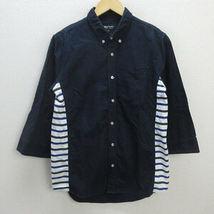 G■ビームス/BEAMS HEART 七分袖BDシャツ【M】紺/men