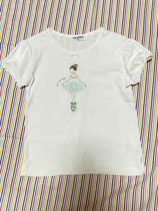 ポンポネットpomponette☆サイズ130☆半袖Tシャツ☆ホワイトグリーン白緑☆バレエ刺繍ビーズ☆検ミキハウスファミリアメゾピアノ