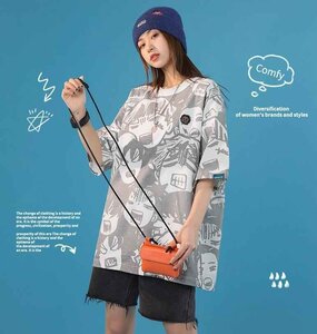 韓国風 レディース 半袖Tシャツ 新しい夏 カジュアル ファッション半袖Tシャツ S グレー