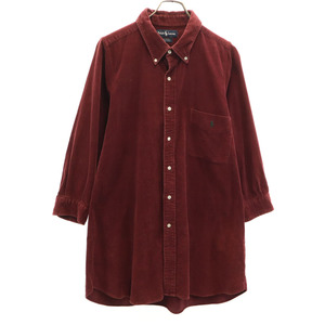 ラルフローレン 90s BIG SHIRT オールド 長袖 コーデュロイ ボタンダウン シャツワンピース ボルドー系 RALPH LAUREN レディース