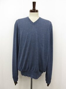 HH【ブリオーニ Brioni】 ウール素材 Vネック ハイゲージ 長袖ニット (メンズ) size54 ネイビー系 イタリア製 □30MN5180□