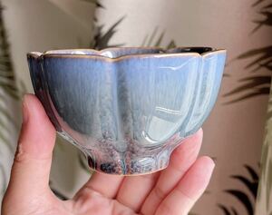 中国 宜興紫砂k24金辺天目釉 杯カップ（番号A3067）