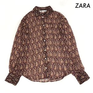 【送料無料】ZARA ザラ★小花柄 長袖ブラウス ラメ糸混 ワインレッド レディース