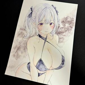 ☆一点物☆【手描きイラスト】病み系美女 地下アイドル 下着 谷間 地雷系 A4 ストーンヘンジアクア水彩紙 オリジナルイラスト アート 同人