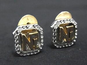 NINA RICCI ニナリッチ ロゴモチーフ ラインストーン クリップ式 イヤリング アクセサリー シルバー系×ゴールド系 DF7505