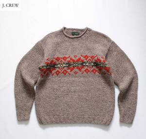 【 J.CREW ジェイクルー】ウールニット ロールネック セーター M スノーフレーク 雪柄 ネイティブ オールド古着 90s