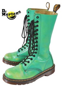 Dr.martens ドクターマーチン 14ホールブーツ グリーン×イエローマーブル レザー UK4 23.0cm(14908