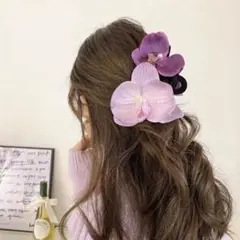 シンプル 韓国 ヘアアクセサリー クリップ パープル 胡蝶蘭 夏祭り 紫 浴衣