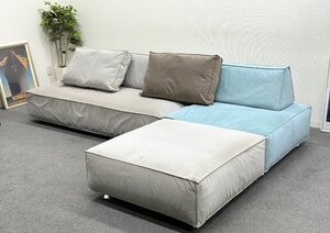 送料無料■SEMPRE/センプレ■Soft Cube Sofa/ソフトキューブソファ SO-11 モジュール式ソファ グレー＆水色 定価約100万円★埼玉発送★