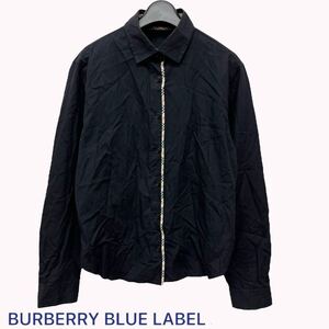 BURBERRY BLUE LABEL / バーバリー レディース 長袖ブラウス シャツ ブラック×ノバチェック ホース刺繍 40サイズ O-2328