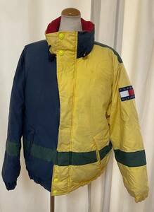 即決　90s 人気デザイン トミーヒルフィガー ブロックカラー ダウンジャケット マルチカラー Tommy Hilfiger ゆるだぼ ナイロンジャケット