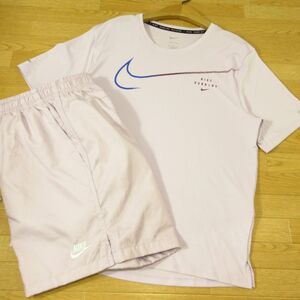 ◎美品！M-L 上下セット！NIKE RUNNING ナイキ◆ジャージ 半袖 Tシャツ&ハーフ ショートパンツ DRI-FIT速乾◆メンズ 紫◆B4483